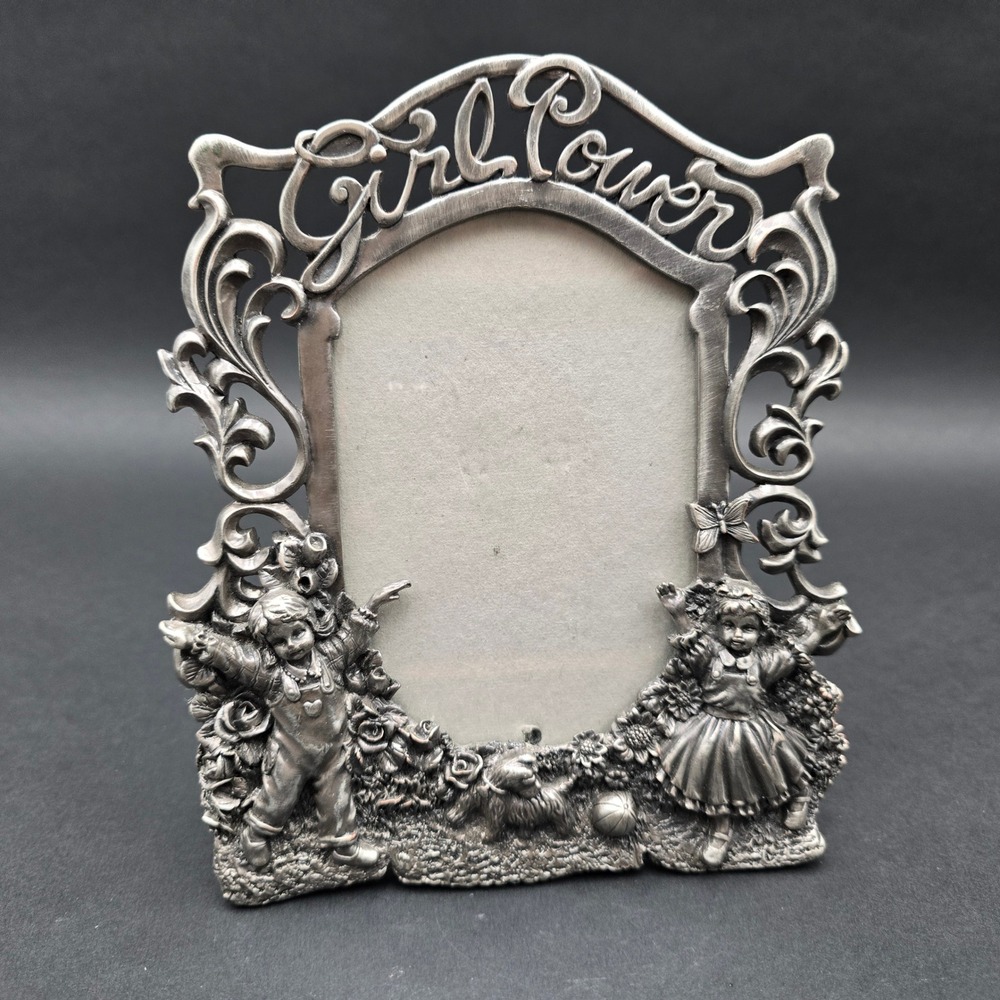 HK Perfect Girl Power Vintage Pewter Style Photo Frame Girls Puppy Butterfly 5x6